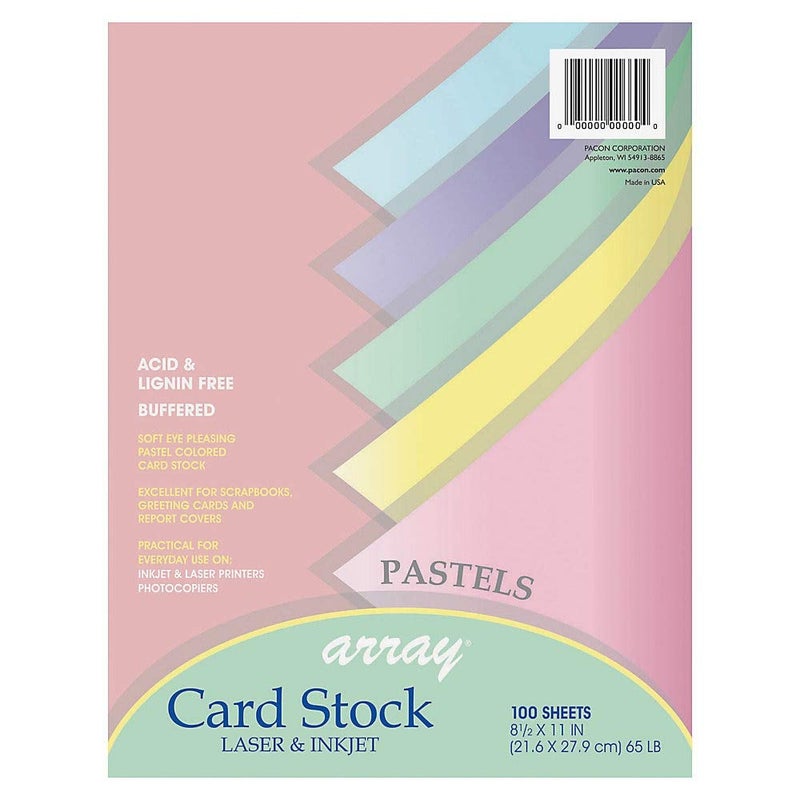 Pacon Array Card Stock Pacon Card Stock, 8 1/2 inches x 11 Inches, Pastel Assortment, 100 Sheets (101315), Assorted Pastel - Image 1